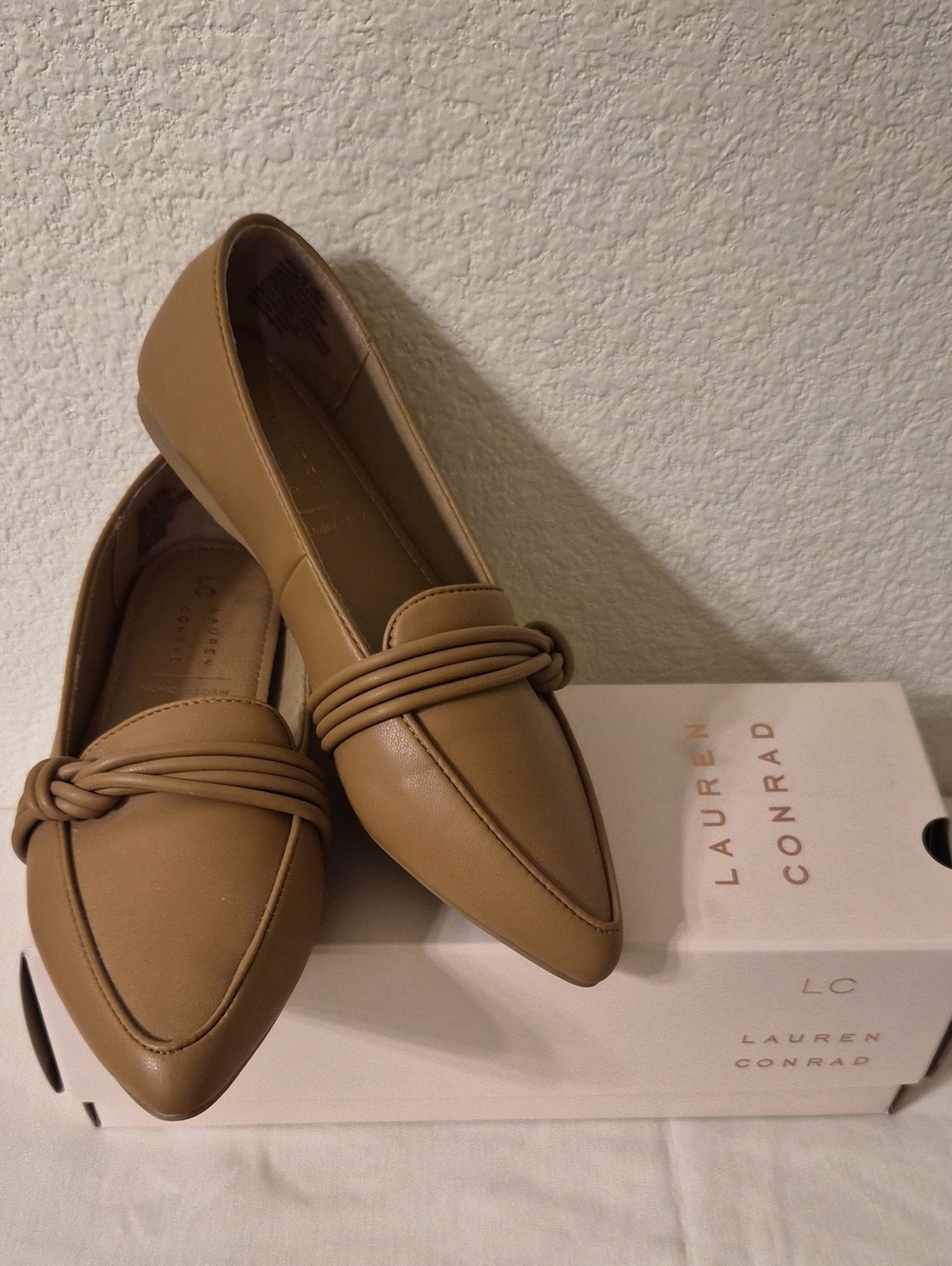 LC Lauren Conrad Camel/Tan Knotted Strap Pointed Loafers
